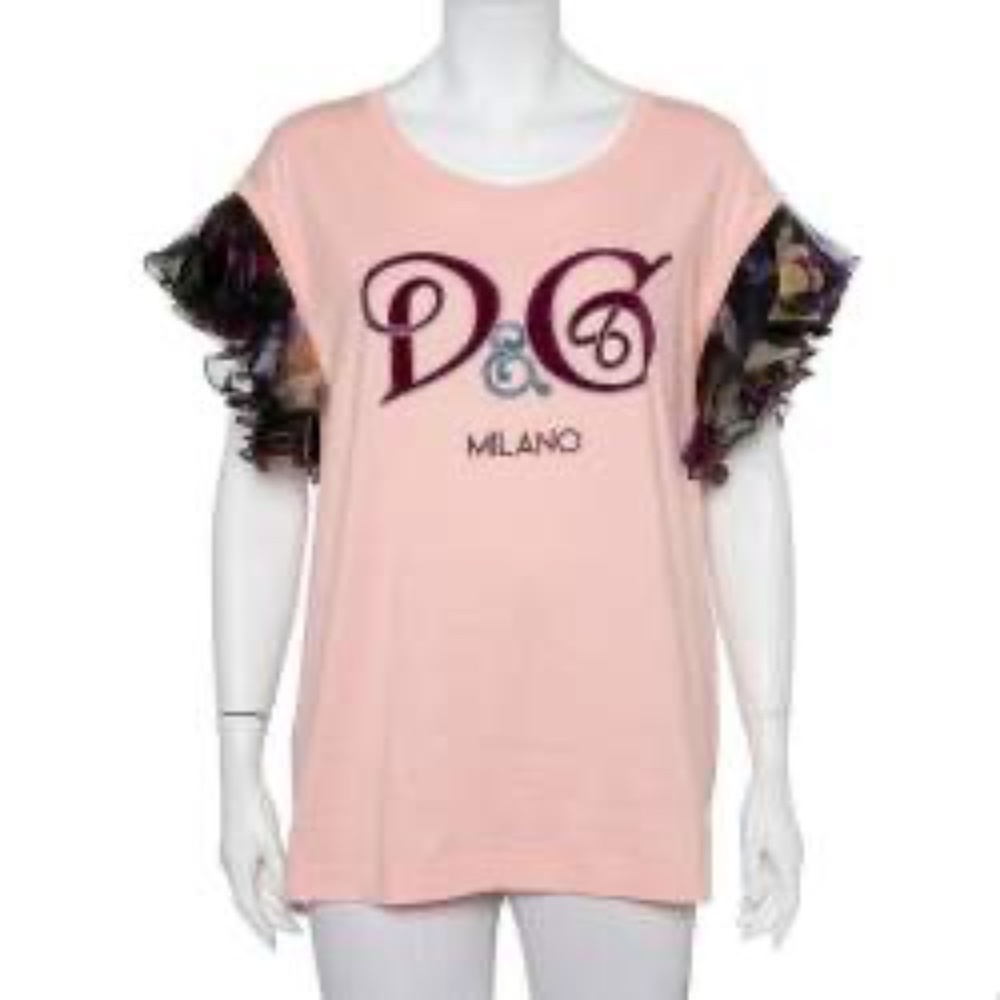 AUTHENTIC Dolce & Gabbana Pink Ruffled Sleeve T-Shirt (Like New)